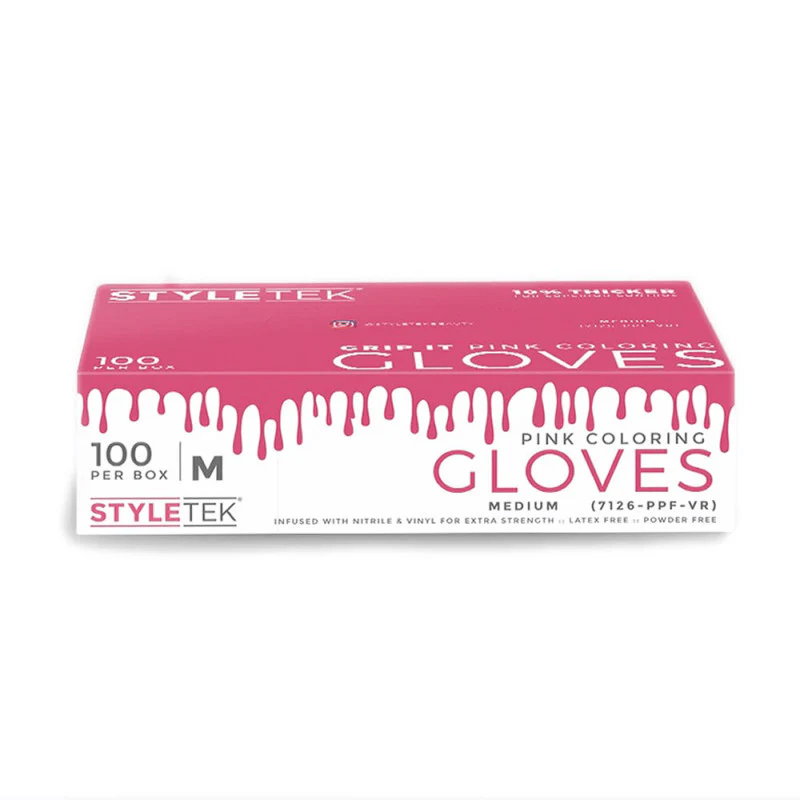 The Warehouse Salon Styletek Pink Powder Free Gloves 100pk back view